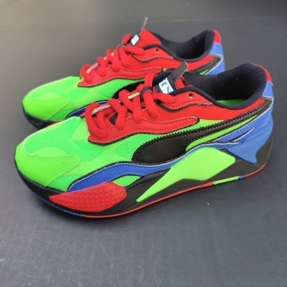 Puma Boys RS X3 Size 7C Tailored Green Red Blue Running Youth Sneakers Size 5.5C